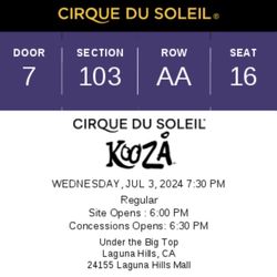 Cirque du Soleil Kooza: 1 Ticket July 3, 2024 - $90 (Irvine)