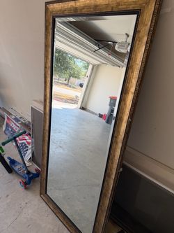 Large Floor Mirror with Gold Frame