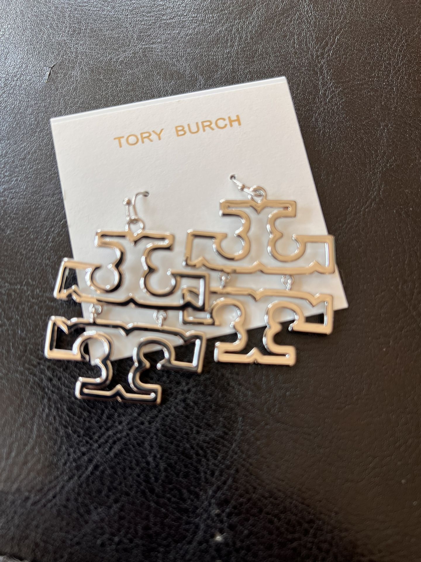 NEW Tory Burch Britten Hinged Dangle Earrings in Polished Silver