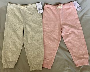 NEW Carter's Baby Toddler Girls 24 Months 2T Lot of 2 Pairs of Pull on Pants / Joggers Pink & Grey