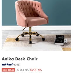 Pink Tufted Velvet Mid Century Modern Desk Chair