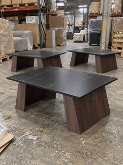 Modern Black Marble-Look Coffee Table