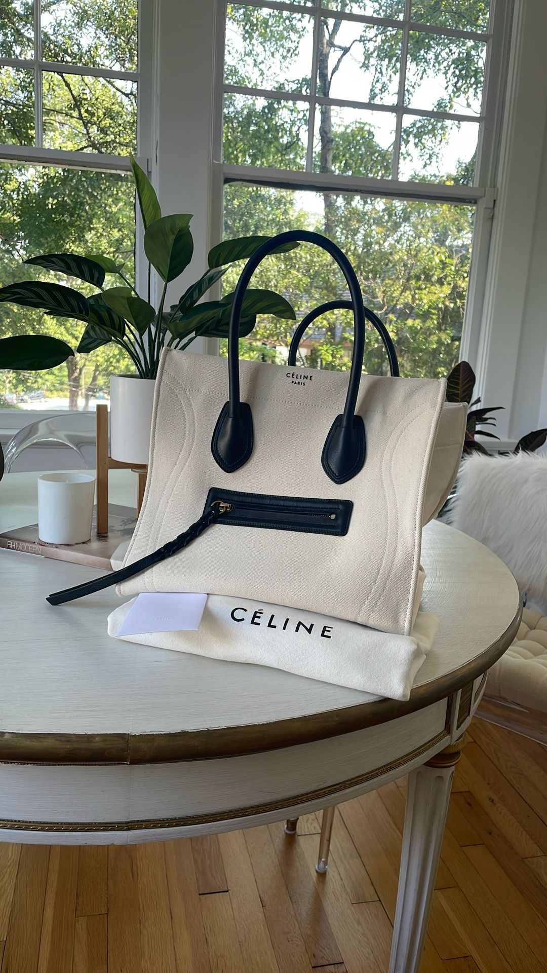 CELINE White Canvas And Leather Phantom Luggage Tote Bag