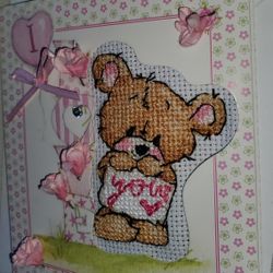 I Live You Bear Card With Silk Roses Ribbon And Glimmer