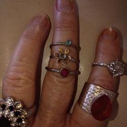 3 Stacking Rings Aquamarine A D Ruby 925 Sterling Silver