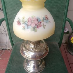 Antique Rayo Kerosene Lantern Lamp With Flowered Glass globe