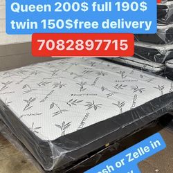 Huge sale for Mattress And Box Twin size mattress and box 150.$ full 190$ Queen 200$ king 290$. Mattress And Box and frame and headboard. King 580$ Qu
