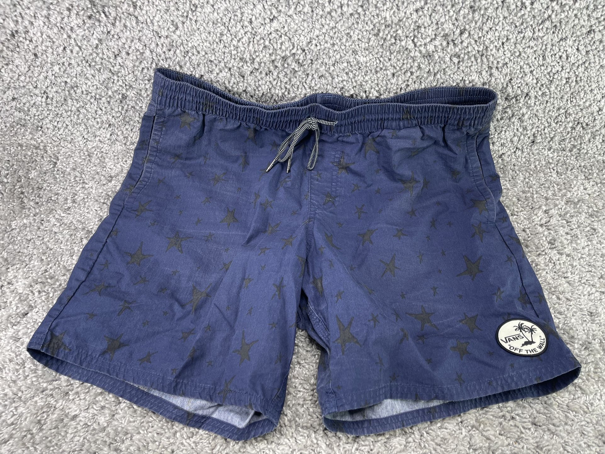 Vans Men’s Deck Siders Elastic Waistband Boardshorts Size Large Blue Stars