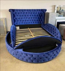 Delilah Blue Velvet Upholstered Queen size bed frame with storage King Size Bed Only $39 Down Payment 👉 PLEASE ASK FOR JON GREEN WHEN YOU ARRIVE!
