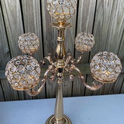 Crystal Candelabra Stand, 5 Arm Candelabra, Gold Candle Holders