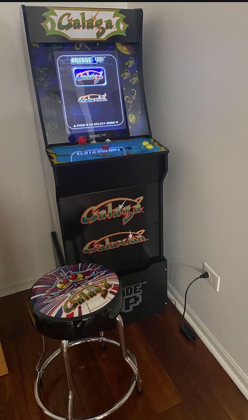 ARCADE 1UP GALAGA WITH 1FT RISER & MATCHING STOOL