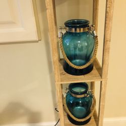 Two blue candle holders