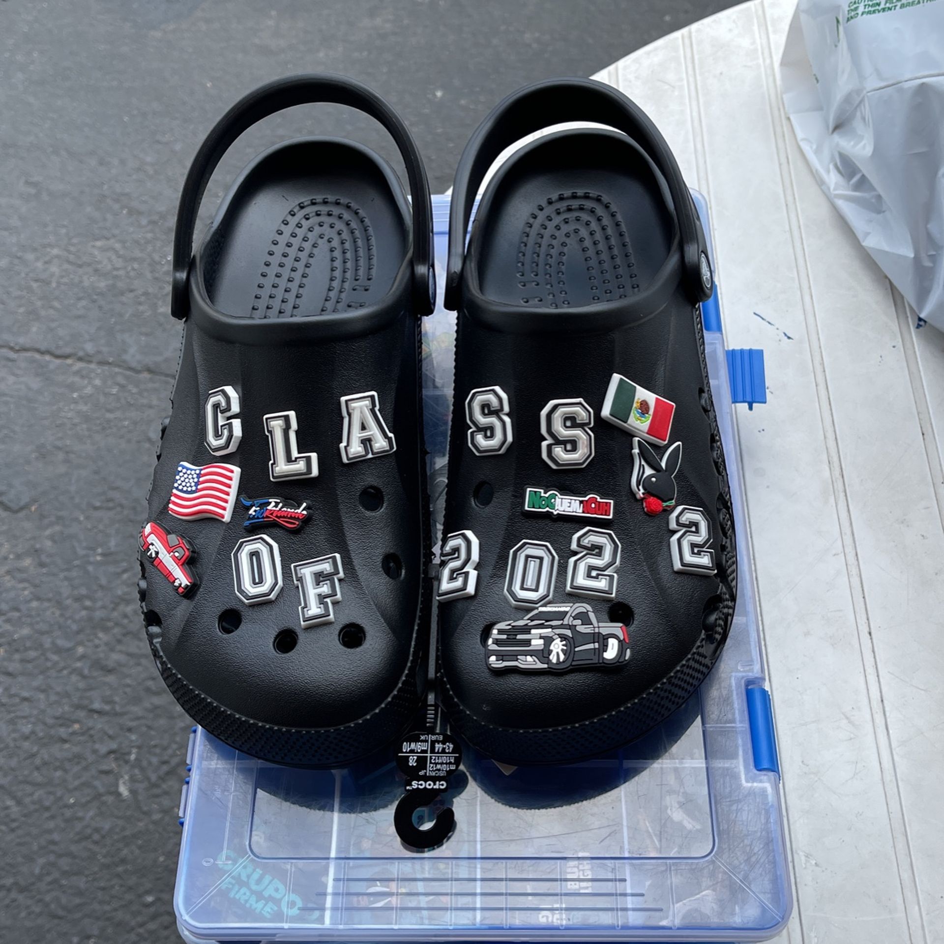 Crocs, $104, w/18, GRADS Charms, Unisex, Adult, Black, Baya Clogs, Many Sizes, New With Tags, Great Gift !! 🎁