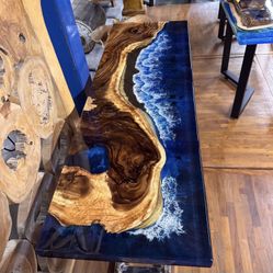 Ocean Resin And Wood Console Sofa Table 