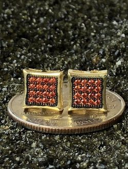 14k Gold Filled Finish Earring Red Stone