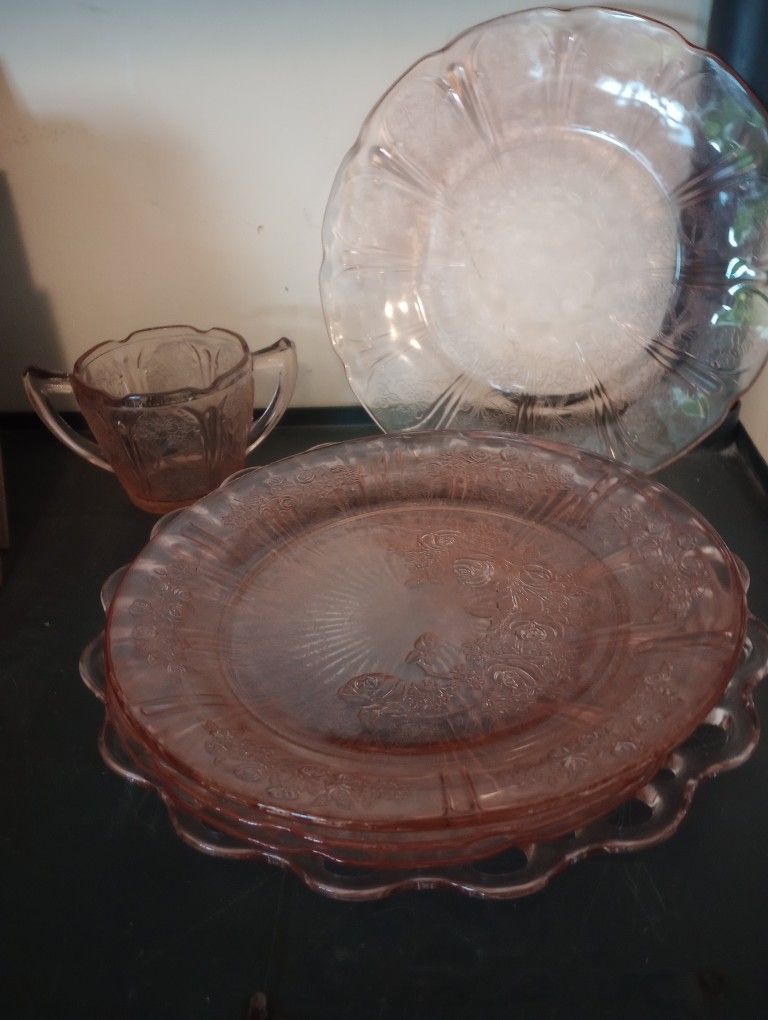 Pink Depression Glass Mismatched Set
