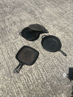 3 Cast Iron pans, 1 lid