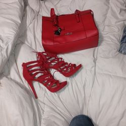 Size 8 Stiletto s And Red Handbag