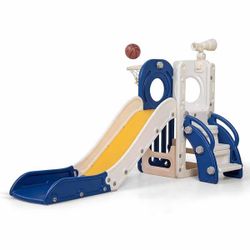 6 in 1 Indoor Slide, Toddler Slide with Basketball Hoop