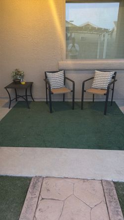 Full patio set. (Chairs,pillows,table, and grass mat)