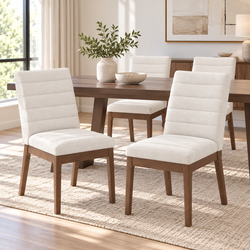 Set of 4 - Upholstered Dining Chairs With Rubber Legs Light Beige