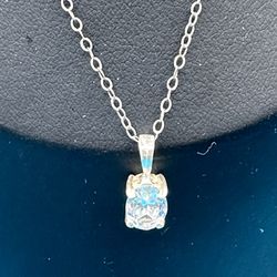 Sterling Silver Dazzling Rhinestone Prong Set Pendant Necklace 15” Long Weighs 1.98 Grams Nice