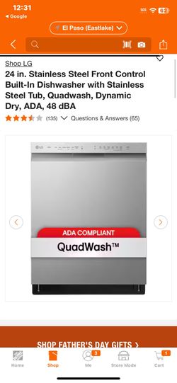LG 24 in. Stainless Steel Front Control Built-In Dishwasher with Stainless Steel Tub, Quadwash, Dynamic Dry, ADA, 48 dBA