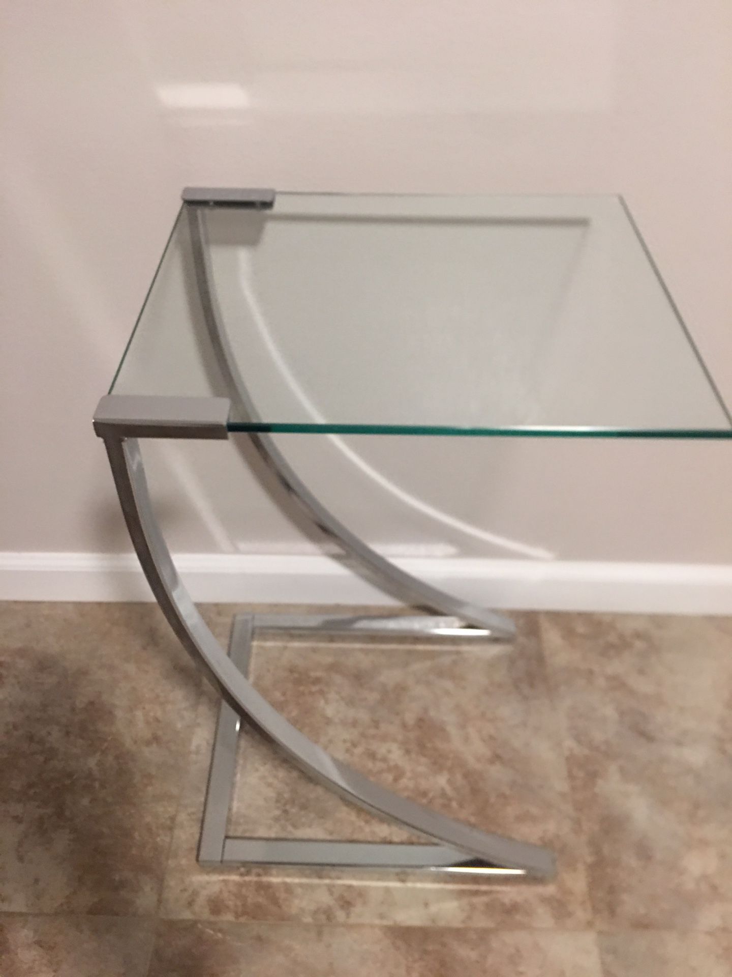 Silver Metal Modern Glass End Side Table