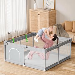73*61*27inch Baby Playpen, Extra Large Baby Playpen, Playpens for Babies and Toddlers, Baby Safety Play Center with Sturdy Fence and Gate, Light Grey