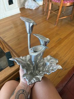 Silver Metal Calla Lily Candle Holder