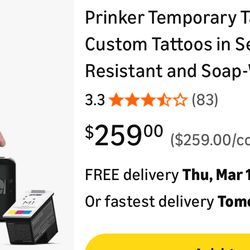Prinker Temporary Tattoo Printer, Custom Tattoos in Seconds