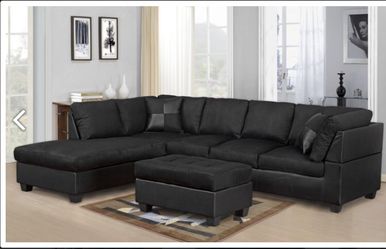 BLACK MICROFIBER SECTIONAL SOFA LARGE SIZE