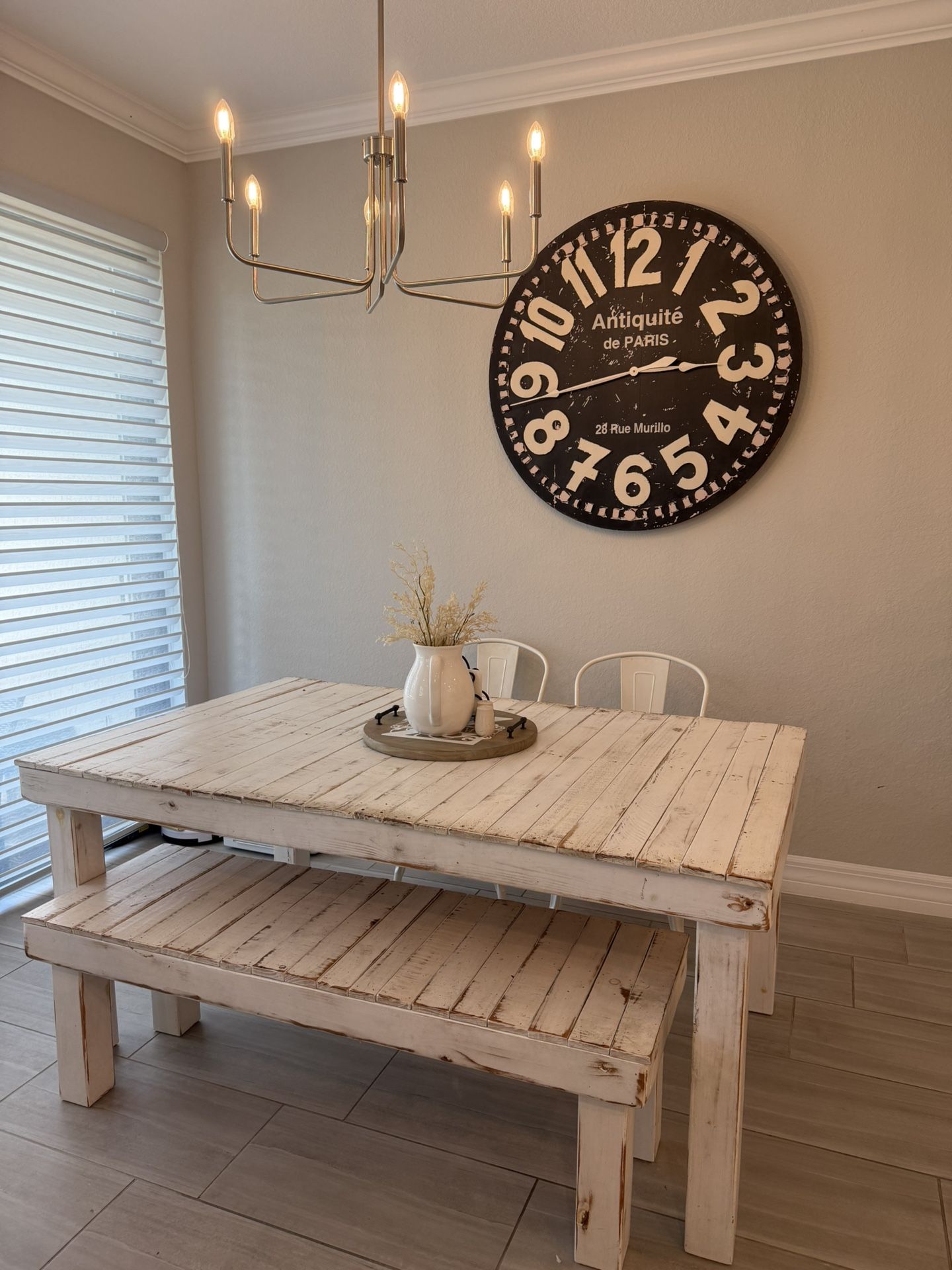 Farmhouse Dining table, Bench & Two Chairs