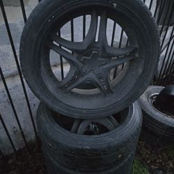 24 INCH KMC 6 LUG CHEVY WHEELS AND GOOD THREAD TIRES 