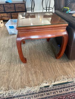 Solid Rosewood Ming-Style Square End Table with Glass Top