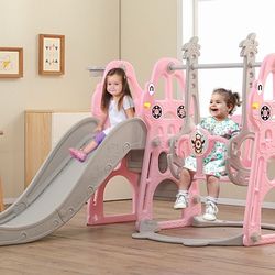 Toddler Slide and Swing Set 4 in 1 Toddler Playground with Swing Slide Climber 