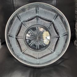 Vintage Cut Glass Large Salad Serving Bowl With Silver Plated Rim 9.5 in