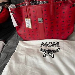 MCM Large Reversable Tote Red