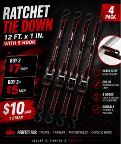 Husky 12 ft. Ratchet Tie Down Straps 4-Pack