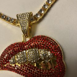 Brand New Gold Mouth With Grill Necklace