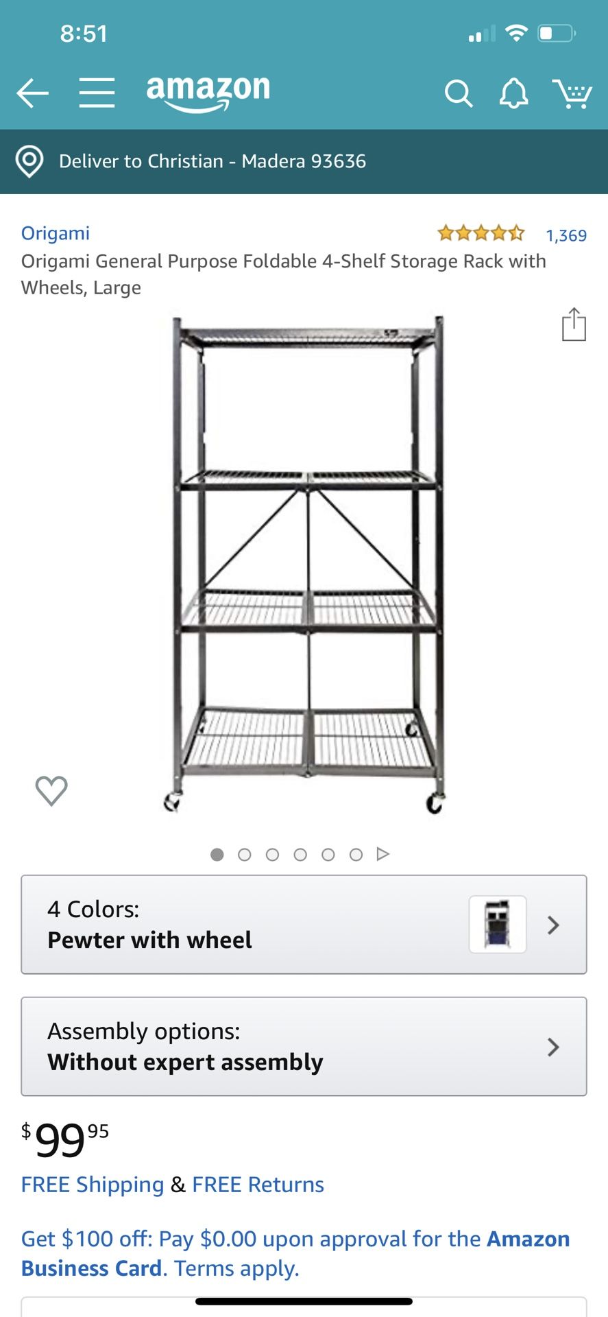 Foldable 4 shelf storage rack with wheels