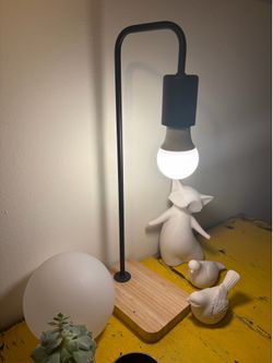 Industrial Arch Desk Lamp (Black & Natural Wood)