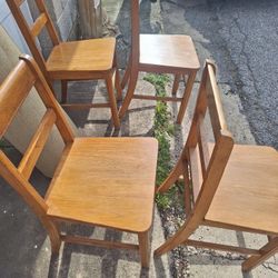 4   VTG Hoosier Pearl Oak Wooden Chairs 