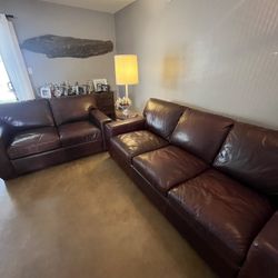 Brown leather Sofa And Loveseat 