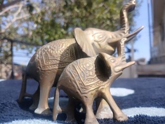Vintage Brass Elephant Figurines Mother & Baby