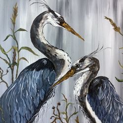 Beautiful Heron Couple Original Painting 