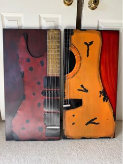 Rustic Metal Guitar Wall Art – Set of 2 Music Decor