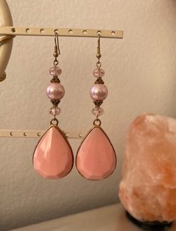 Brand New Handmade Coral-Pink Teardrop Dangle Earrings / 3.5in Long