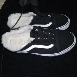 Black slip on furry old School vans