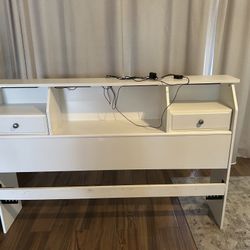 White Queen Size Wood Headboard 